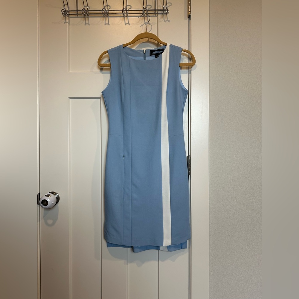 Elegant Blue and White Sleeveless Dress